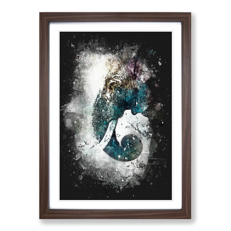 Elephant Profile - Single Picture Frame Painting on MDF, Walnut Framed, 87cm H x 62cm W x 2cm D