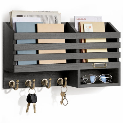Porte-clés pour le mur: Porte-clés facile à monter et organisateur de courrier avec tablette de magasin et quatre crochets à clés robustes Décoration dans la cuisine | Maison de campagne | Hall d'entrée | Mudroom (noir)