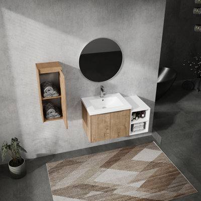 Meuble-lavabo de luxe avec tablette latérale et lavabo en résine