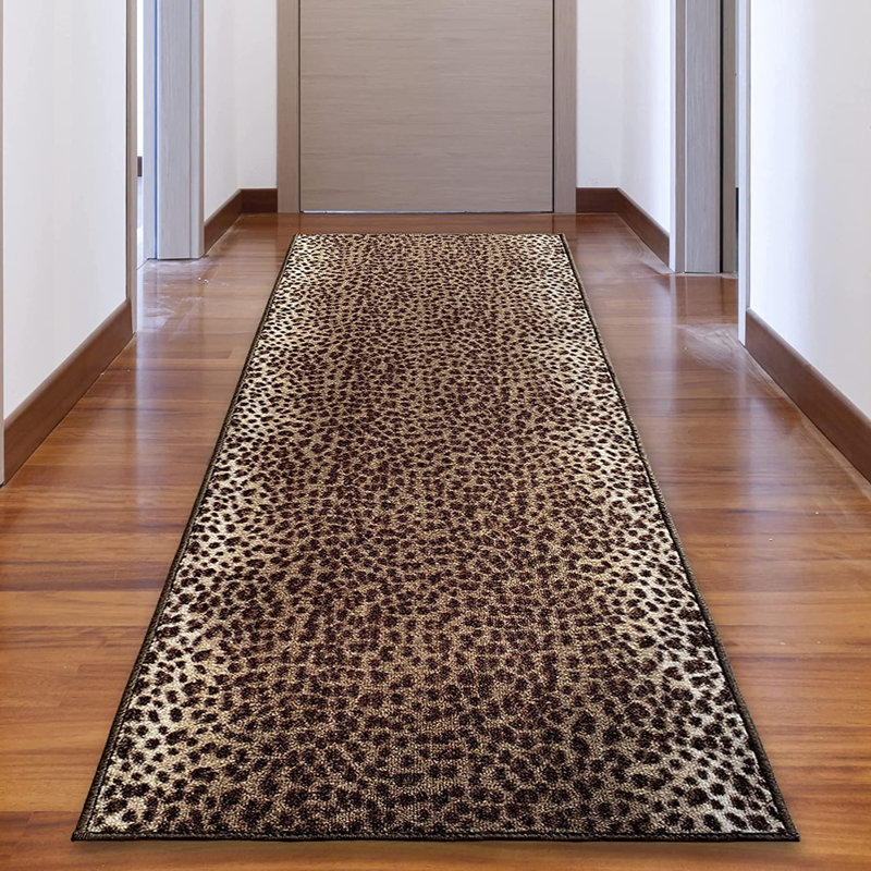 Tapis de couloir de taille personnalisée, largeur de 31 pouces X Choisissez votre longueur, imprimé animal léopard, couleur brune
