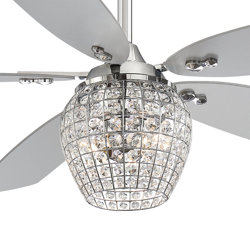 Chrome and Silver 56" LED Ceiling Fan with Crystal Chandelier