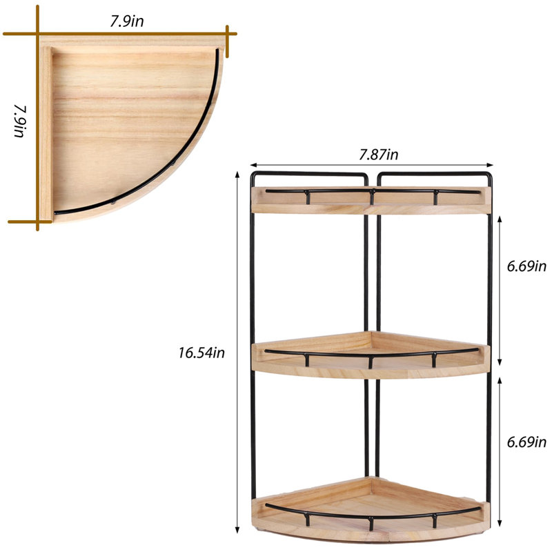 3 Tier Bathroom Counter Organizer, Bathroom Counter Tray And Vanity Organizer, Wood Corner Countertop Organizer For Bathroom