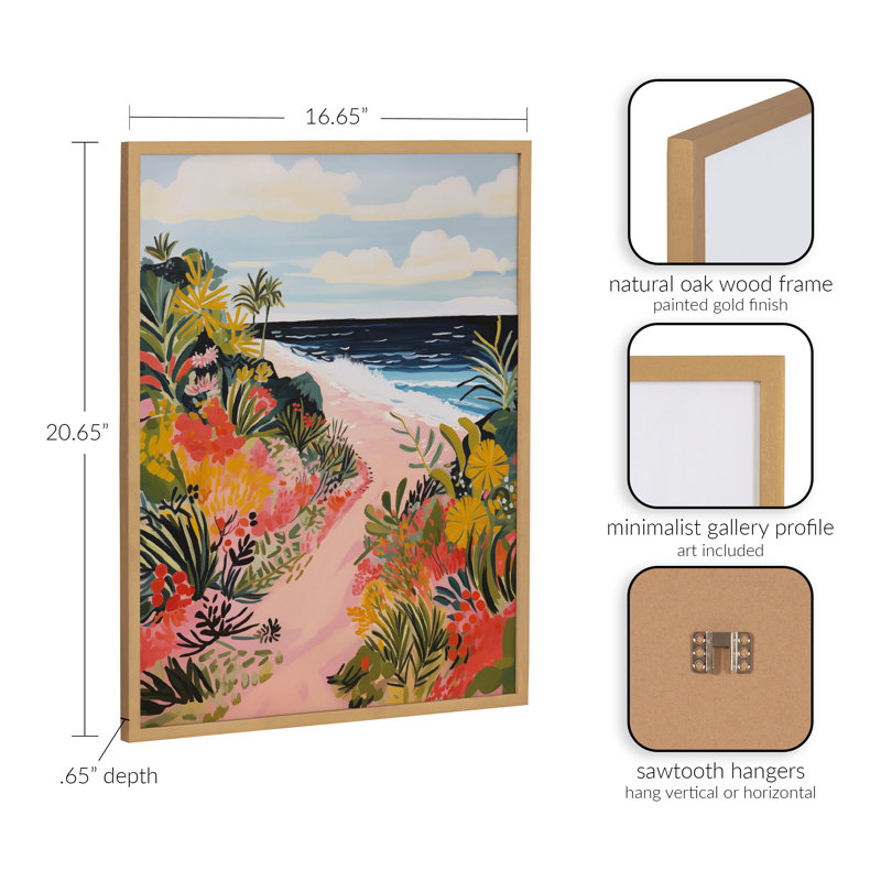 Paysage côtier de plage, art mural, H 16,65 po x l 20,65 po, Cadre doré