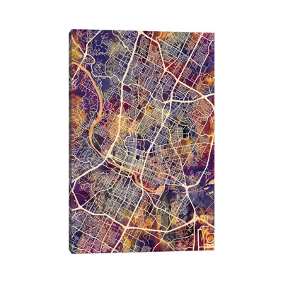 Austin Texas City Map II by Michael Tompsett - 1 Piece Wrapped Canvas Wall Art