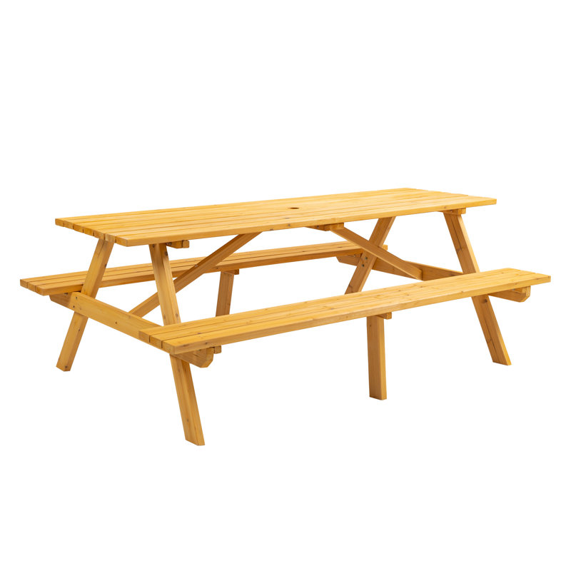 8 Person  Wooden Picnic Table, Natural