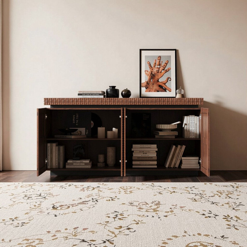 Modern Antique Brown Sideboard Buffet Cabinet | 58.3" Wide Storage w/ Soft-Close Doors & Anti-Dumping Design for Entryway, Living Room & Dining