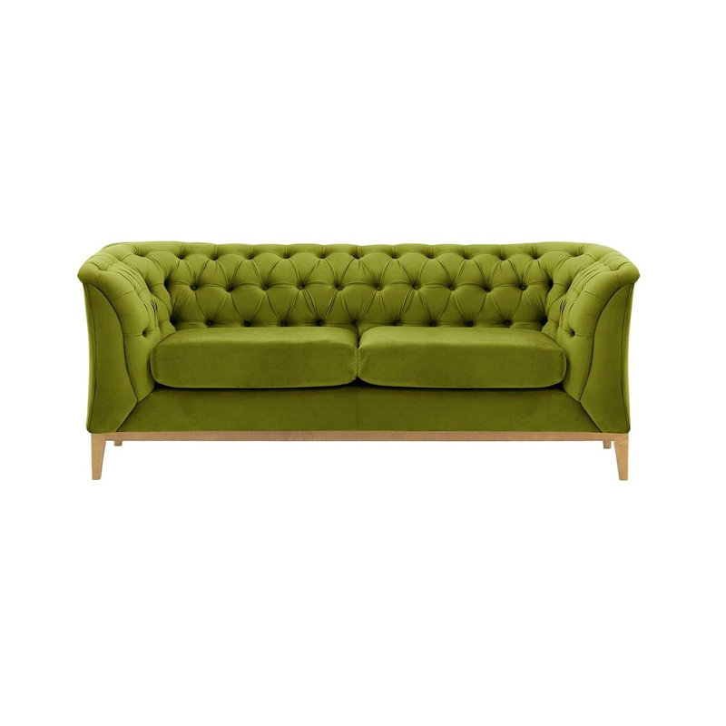 Chesterfield Modern 2 Seater Sofa Wood, Dark Green
