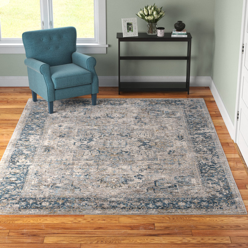 Tapis bleu / beige touffeté à la main Allie, Rectangle 12 pi x 15 pi