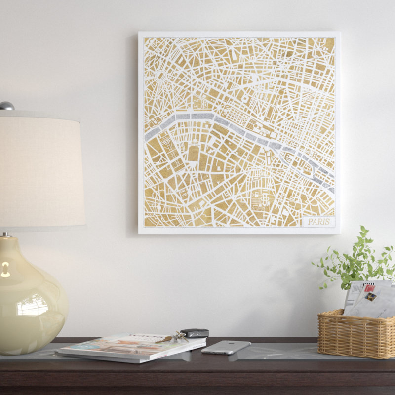 «Gilded Paris Map» par Laura Marshall, reproduction sur toile tendue sur châssis, H 37 po x l 37 po x P 1,5 po