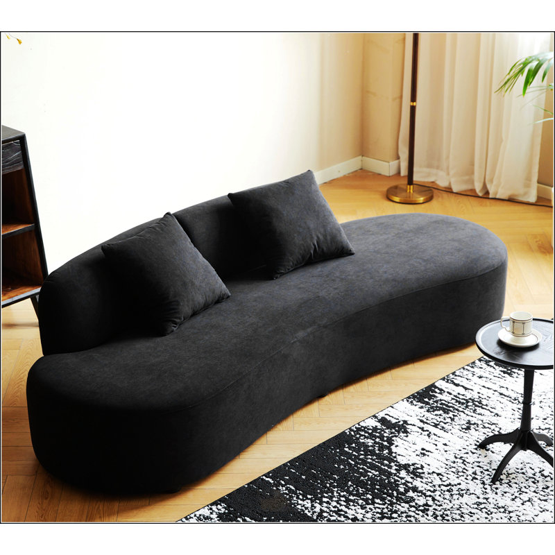 90" Curved Sofa With Throw Pillows, Black