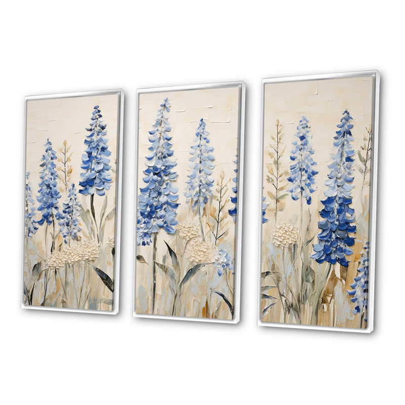 Magical Blue Bonnets Grass Meadows II - ensemble d'art mural Bonnets bleus, Cadre flottant blanc, H 32 po x l 48 po x P 1 po