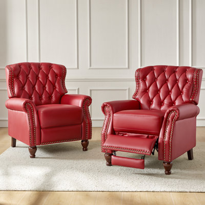 Fauteuil inclinable manuel en cuir véritable de 34,5 po de largeur Amaira (ensemble de 2)
