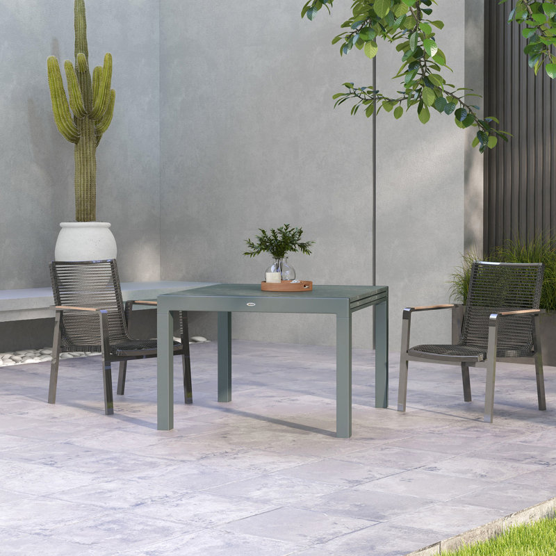 Table de salle à manger extensible gris foncé, 41 po à 83 po, avec structure en aluminium et plateau en acier effet bois pour 6 8 personnes