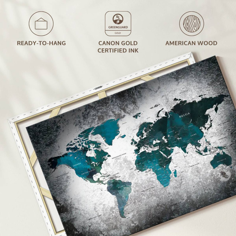 «Aged World Map XLI», reproduction sur toile tendue, H 8 po x l 12 po x P 1 po