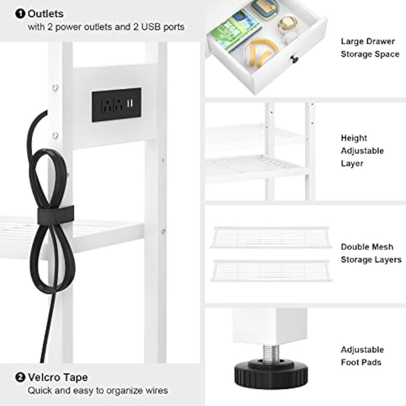 White 47'' Console Table with Storage Shelves and USB Ports