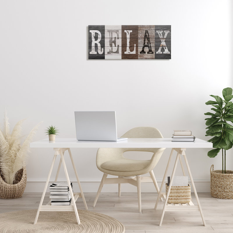 «Rustic Bathroom Relax Letters Canvas», conception par Susan Arnot, H 13 po x l 30 po