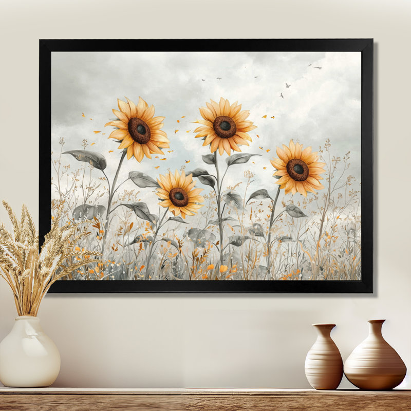 Art mural sur toile, tournesols Drangang, Reproduction encadrée d'une seule photo, Noir, H 16 po x l 32 po