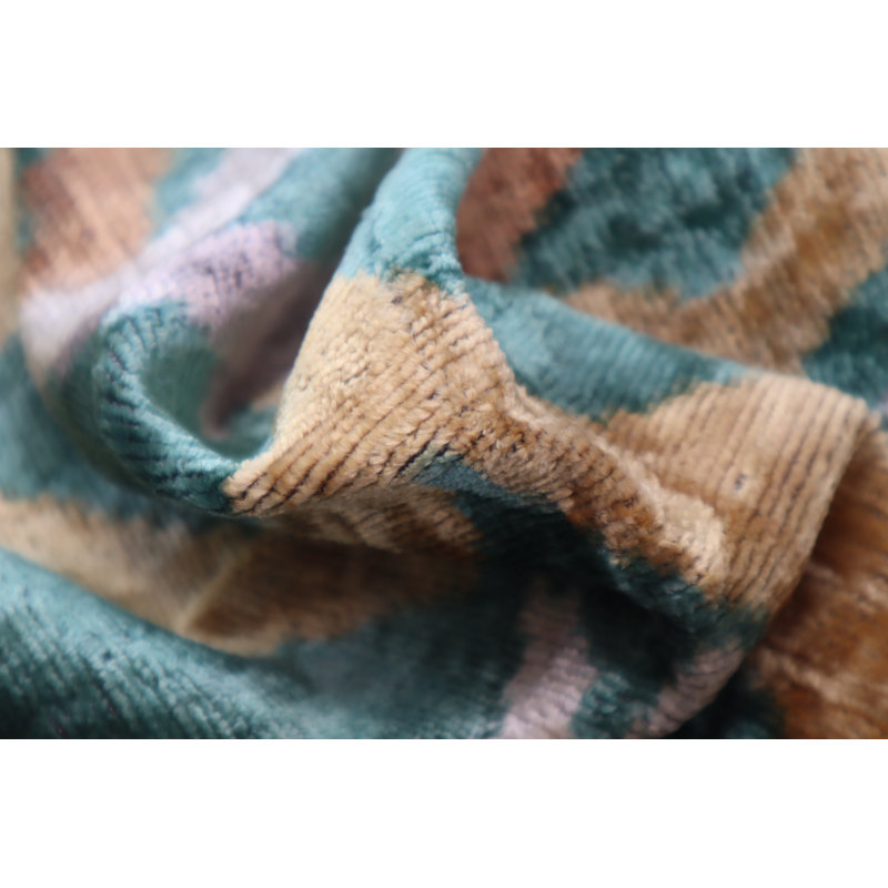 Velvet Lumbar Pillow Cover & Insert, Green/Beige/Teal Geometric 3