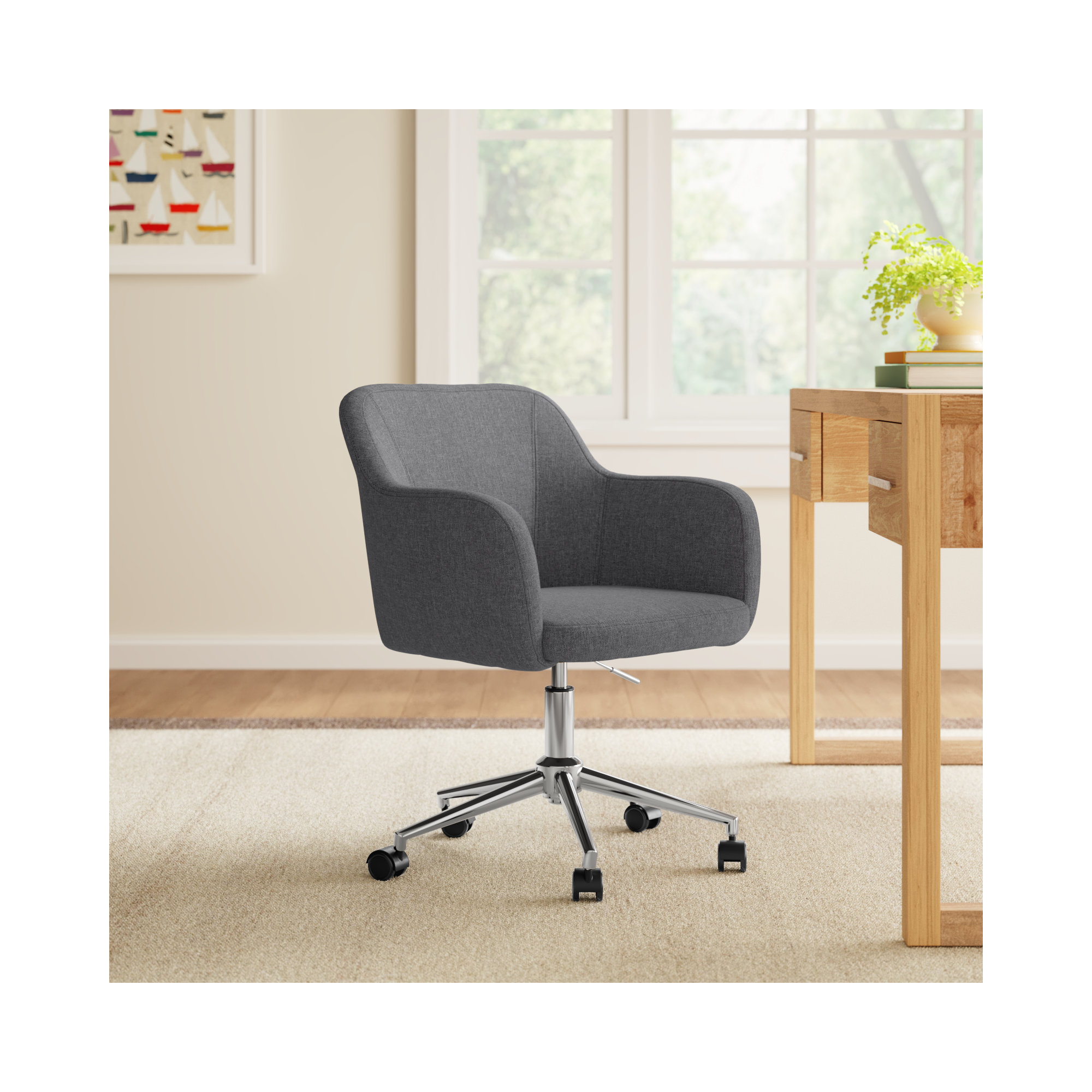 Imbali Swivel Office Chair, Linen, Gray