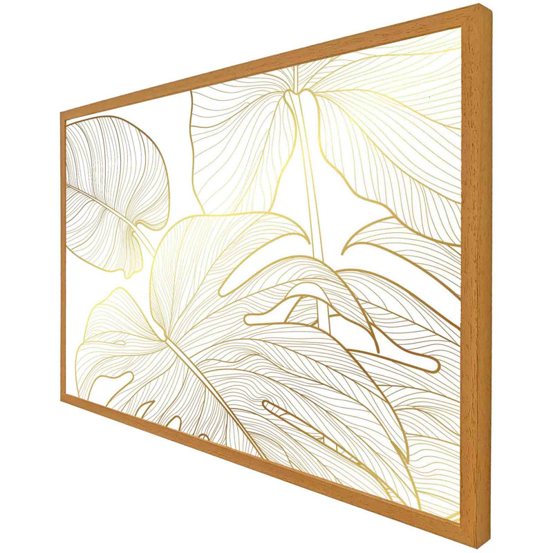 Addis Golden Botanical Line Art - Single Picture Frame Print, 76cm H x 114cm W x 4cm D, White