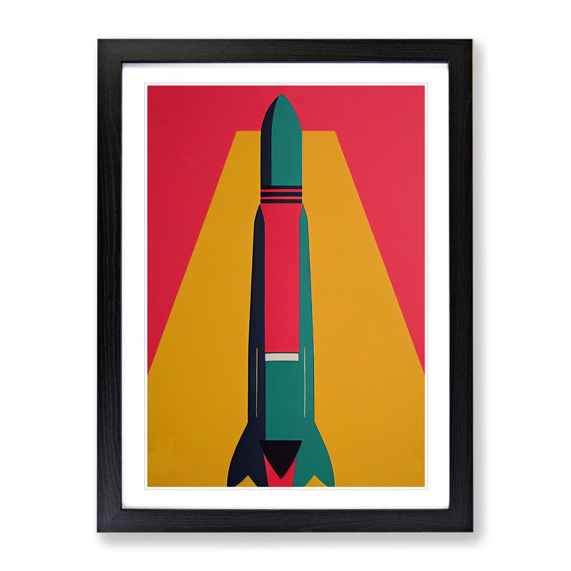 Artistic Spaceship Rocket No.5 - Wall Art, Black Framed, 64cm H x 46cm W
