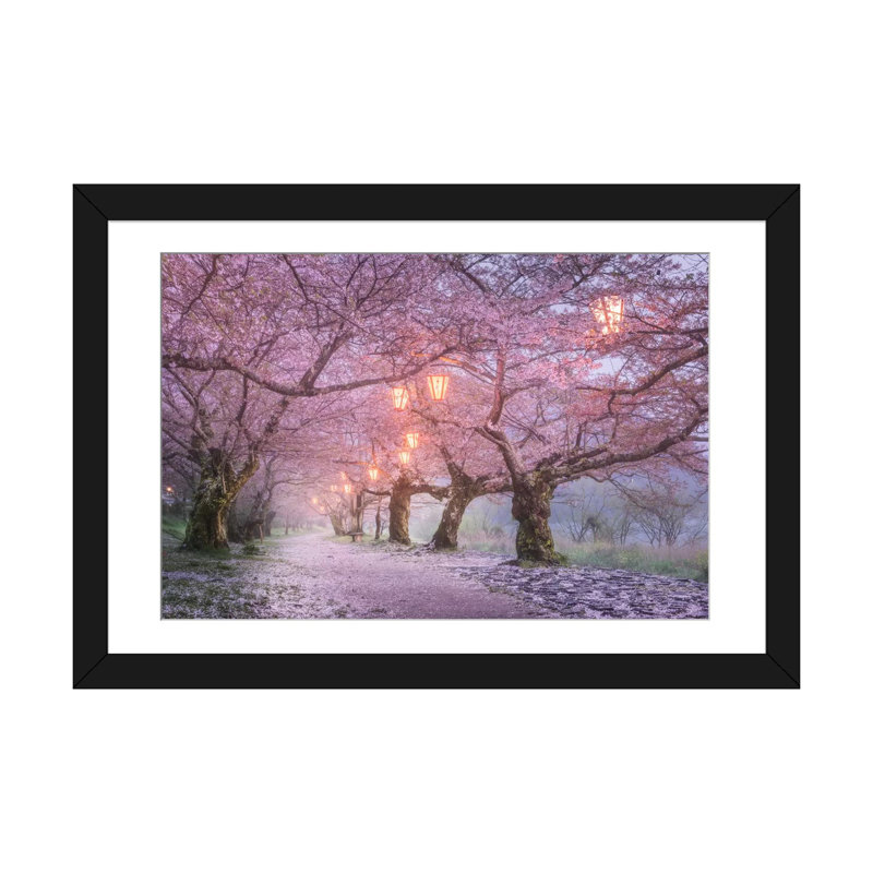 «Spring in Japon III», reproduction sur toile, H 16 po x l 24 po x P 1 po, Papier d'art encadré noir, Blanc