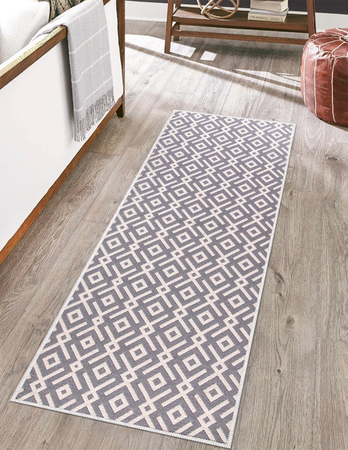 Dontrez Geometric Non-Skid Kitchen Mat, Gray