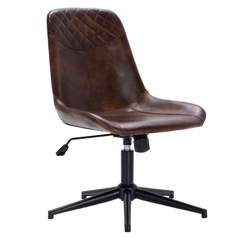  Chaise de bureau pivotante en cuir à hauteur réglable de 23 po de largeur avec dossier matelassé, Noyer Blanc, Noir