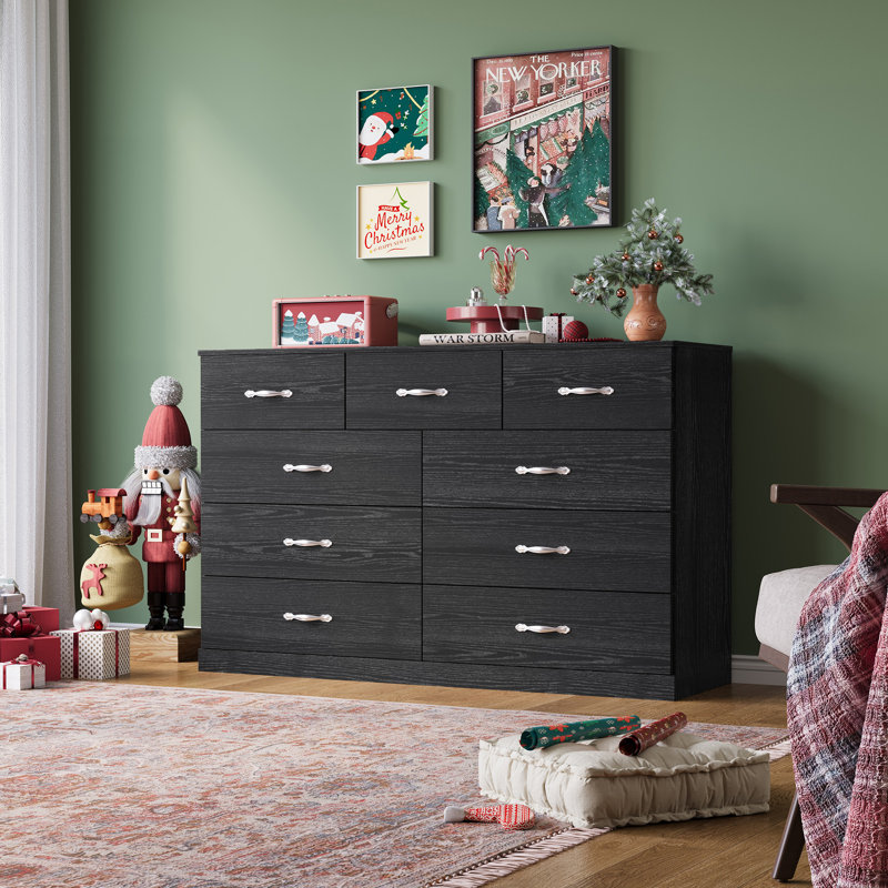 Commode 9 tiroirs l 53 po, Noir