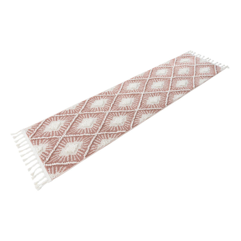 Tapis rose en polyester tissé à la machine Kahil, Tapis de couloir 2 pi x 4 pi 1 po