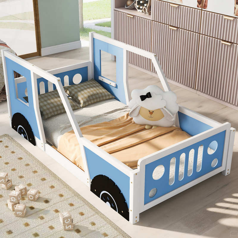 Lit plateforme simple en forme de voiture avec roues