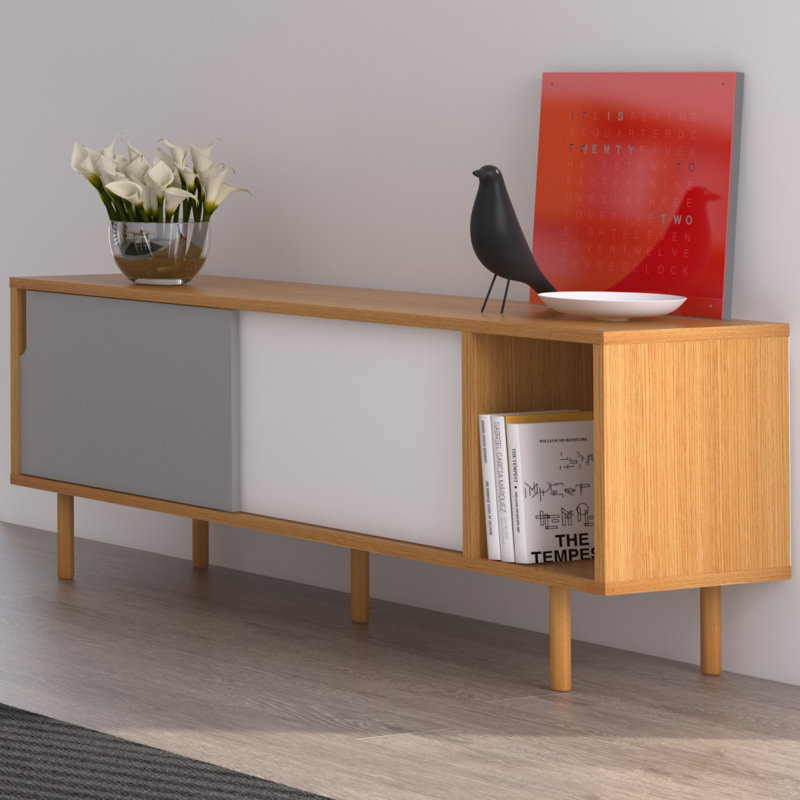 Adah 165cm Sideboard, Black Steel, Oak/White and Grey