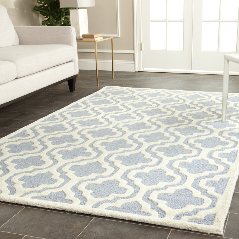 Hand-tufted Cambridge Square Wool Rug in Light Blue and Ivory
