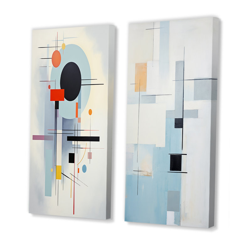 «Beige Blue Suprematism Serene Abstractions», 2 pièces, Toile tendue, H 32 po x l 32 po