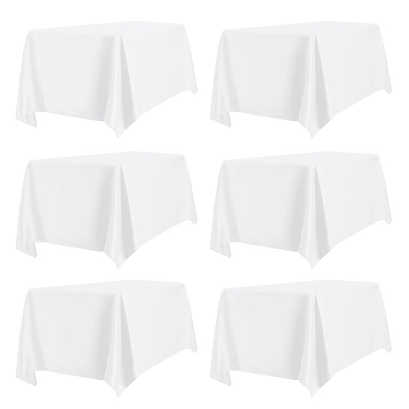 Paquet de 6 nappes blanches 60 x 102 po, linge de table résistant aux taches et aux plis pour table rectangulaire de 6 pi, couvertures en polyester