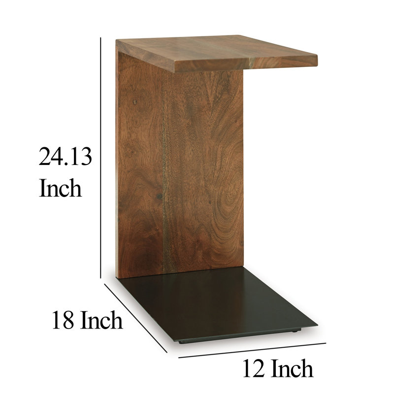 Rectangular Brown Wood and Metal C-Shaped Accent Table