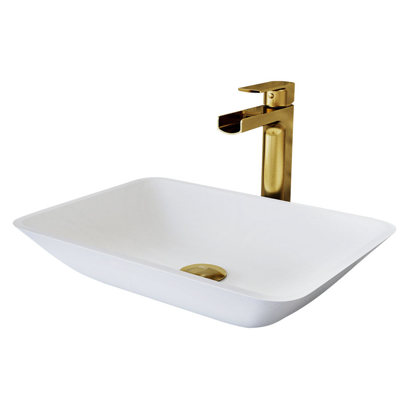 Sottile 18" L x 13" W x 4" H Rectangular Glass Vessel Bathroom Sink with 10" H Faucet, White