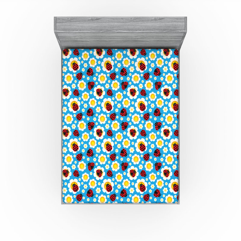 Ambesonne Fitted Sheet 2-Pack, California King Fitted Sheet, Blue/Red Floral