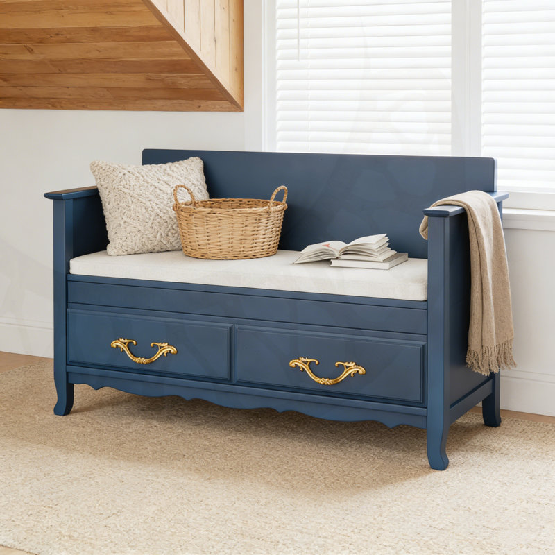 Shoe Bench With Removable Cushion And Hidden Storage, Gas Spring Lid For Easy Access, Vintage Design Entryway Seating.