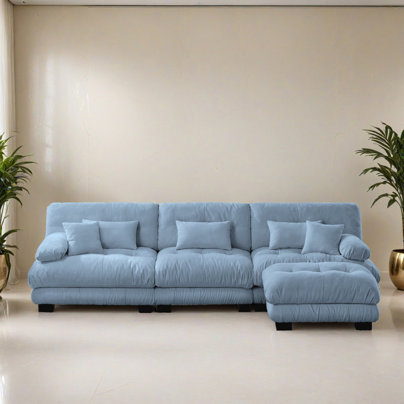 Canapé-lit modulaire 4 pièces pour salon, Chenille bleu
