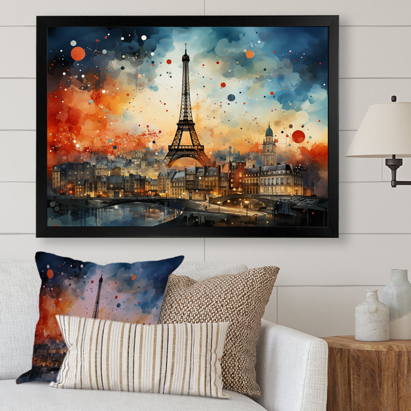 Vue du coucher du soleil de Paris de la Tour Eiffel - Art mural de la ville de Paris, Cadre d'angle fermé noir