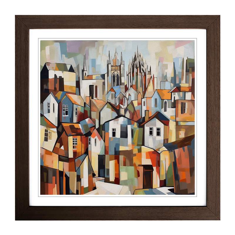 City Of Canterbury Cubism No.1 - Single Picture Frame Print on Wood, Walnut