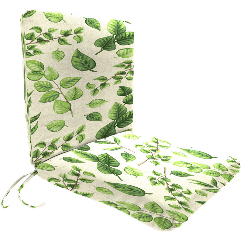 Outdoor Chair Cushion with Ties, White/Green