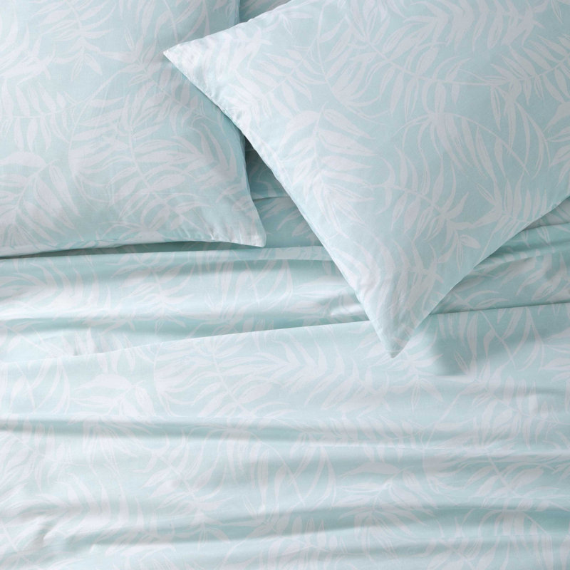 Art of Palms Cotton Comforter Set, Blue Floral, Queen Comforter + 2 Standard Shams