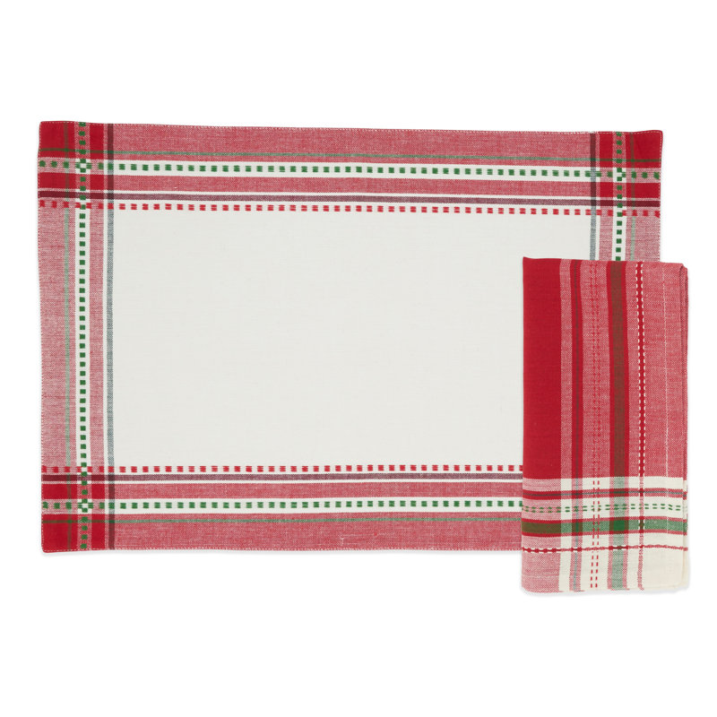 Holiday Red and Green Cotton Placemat and Napkin Set, 8-Piece