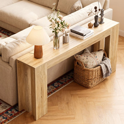 Table d'entrée très longue de 62,99 pouces, table de ferme derrière le canapé, table décorative pour entrées étroites dans le salon, le couloir, l'entrée ou le vestibule, console de couleur chêne