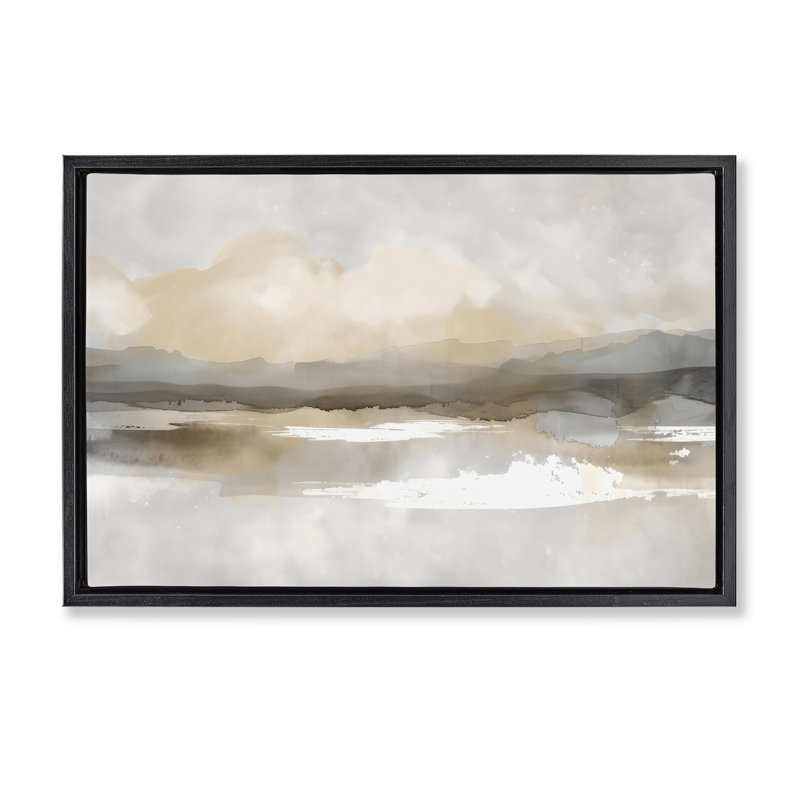 Cadre flottant Subtle Watercolor Mountains, conception par Creative Studio, Cadre flottant noir de jais, H 21 po x l 31 po