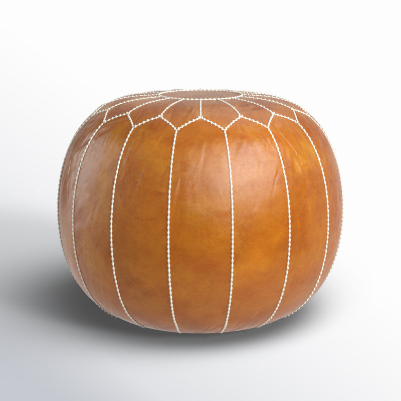 Innis Faux Leather Pouf, Light Brown Leather Match