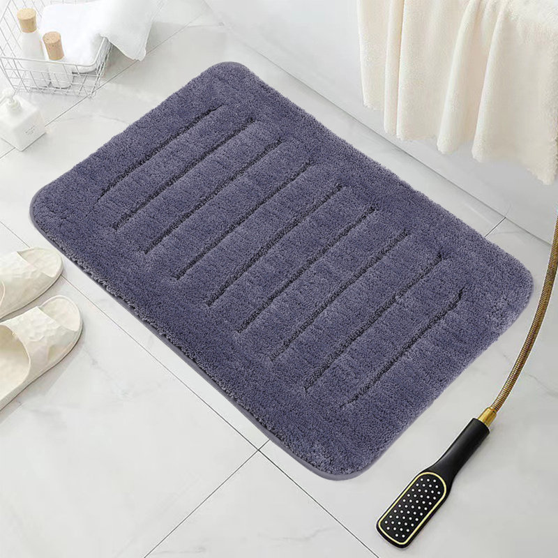 Tapis de salle de bain antidérapant, tapis de bain doux et long en microfibre, bleu grisâtre, Bleu-gris