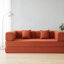 Lit en velours côtelé orange à 3 places avec structure de forme fixe, coussin cylindrique, canapé de plancher pour le salon, mousse à mémoire de forme douce, dossier coussiné, salon à délicatesse, accoudoirs carrés à haute densité, décontracté